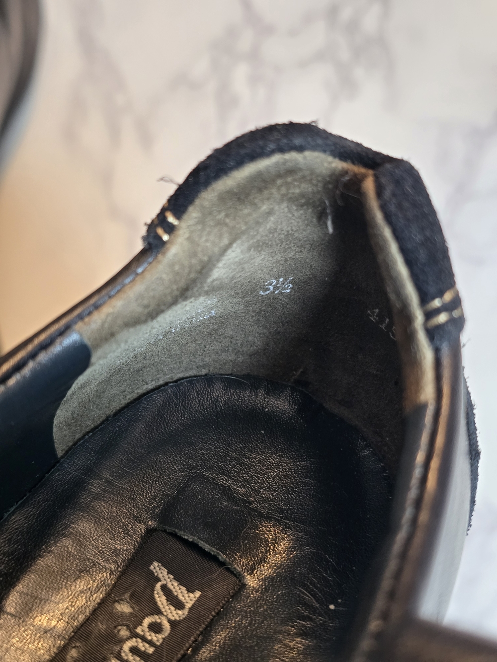 Paul Green Black Suede and Leather Slip-On Loafers with Brown Stitching - Picture 6 of 8